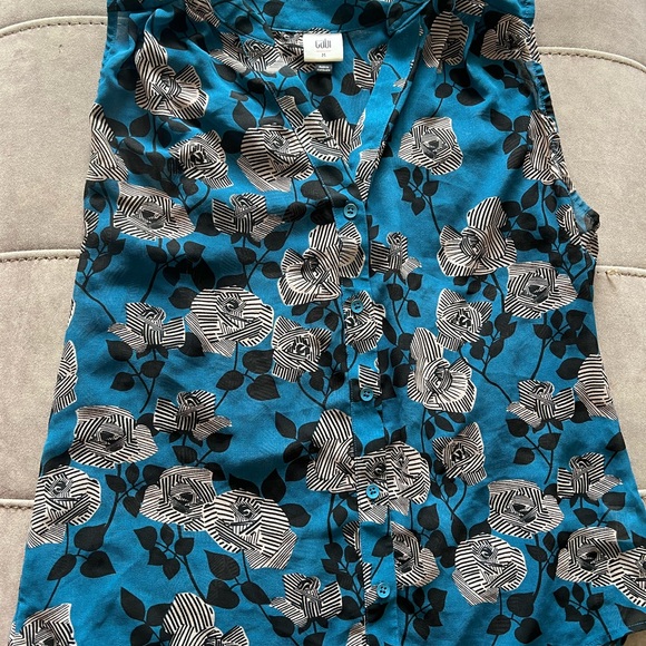 CAbi Teal and Black Floral Blouse - Picture 2 of 5